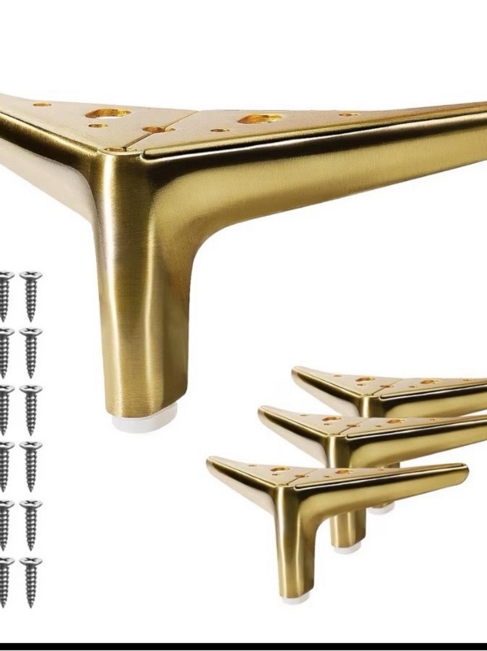 NIB beautiful Vehcil Brushed Gold Modern 4-Inch Metal Furniture Legs - Set of 4